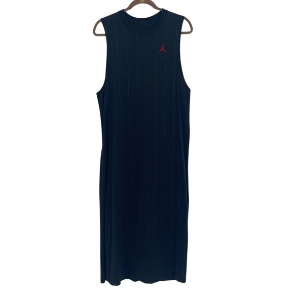 Nike Size M Air Jordan Heritage Pinstriped Maxi Dress Black DO5011-010 Loose Fit - Picture 1 of 12